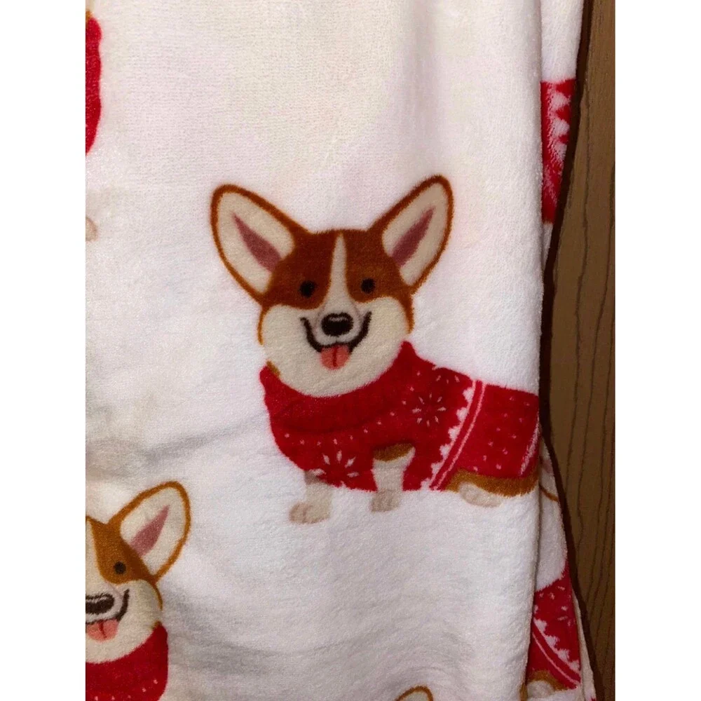 Holiday Corgi Fleece Throw Blanket